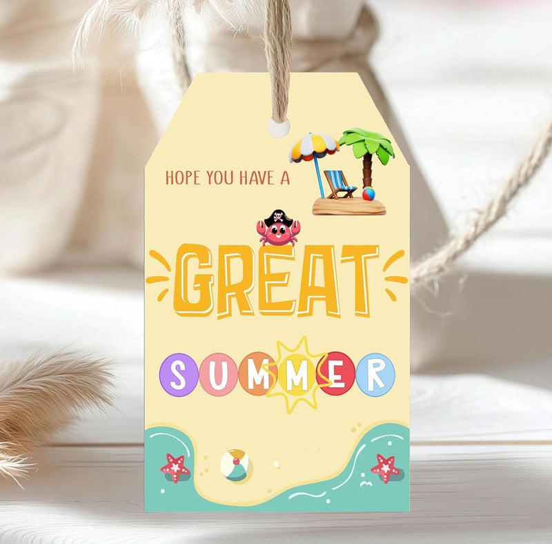 llyinglpdec 50PCS Summer Paper Tags with String, 2.2"x3.3" Hope You Have a Great Summer Tags, Beach Ocean Design for Teacher Gifts, Classroom Treat Bags, Party Favors - Image 5